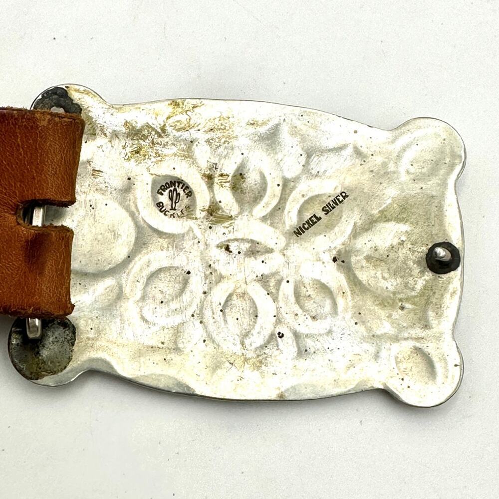 VTG -FRONTIER BUCKLE Native American vintage 70s Zuni Multi-Inlay Knifewing belt - Picture 10 of 14